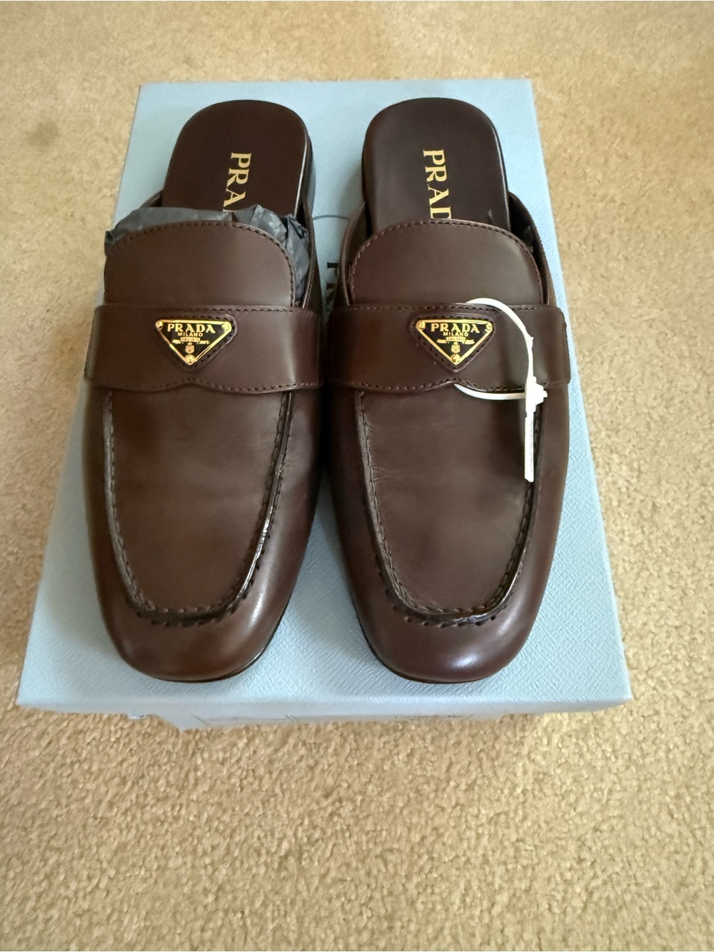 Authentic Prada chocolate Brown Leather Slip-On Mules. size 38. New with tags.